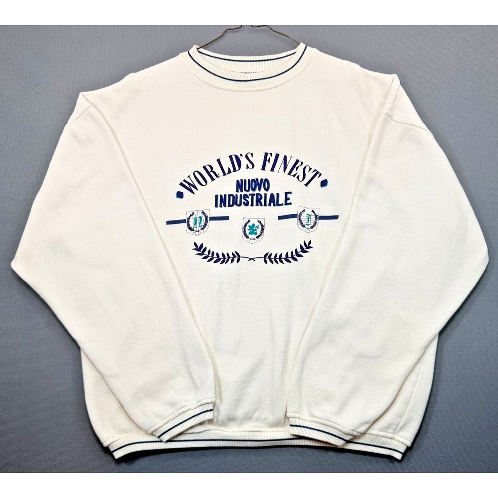 Vintage Permit Crewneck Sweatshirt Adult XL White Blue Stripe Sports Boxy 90s